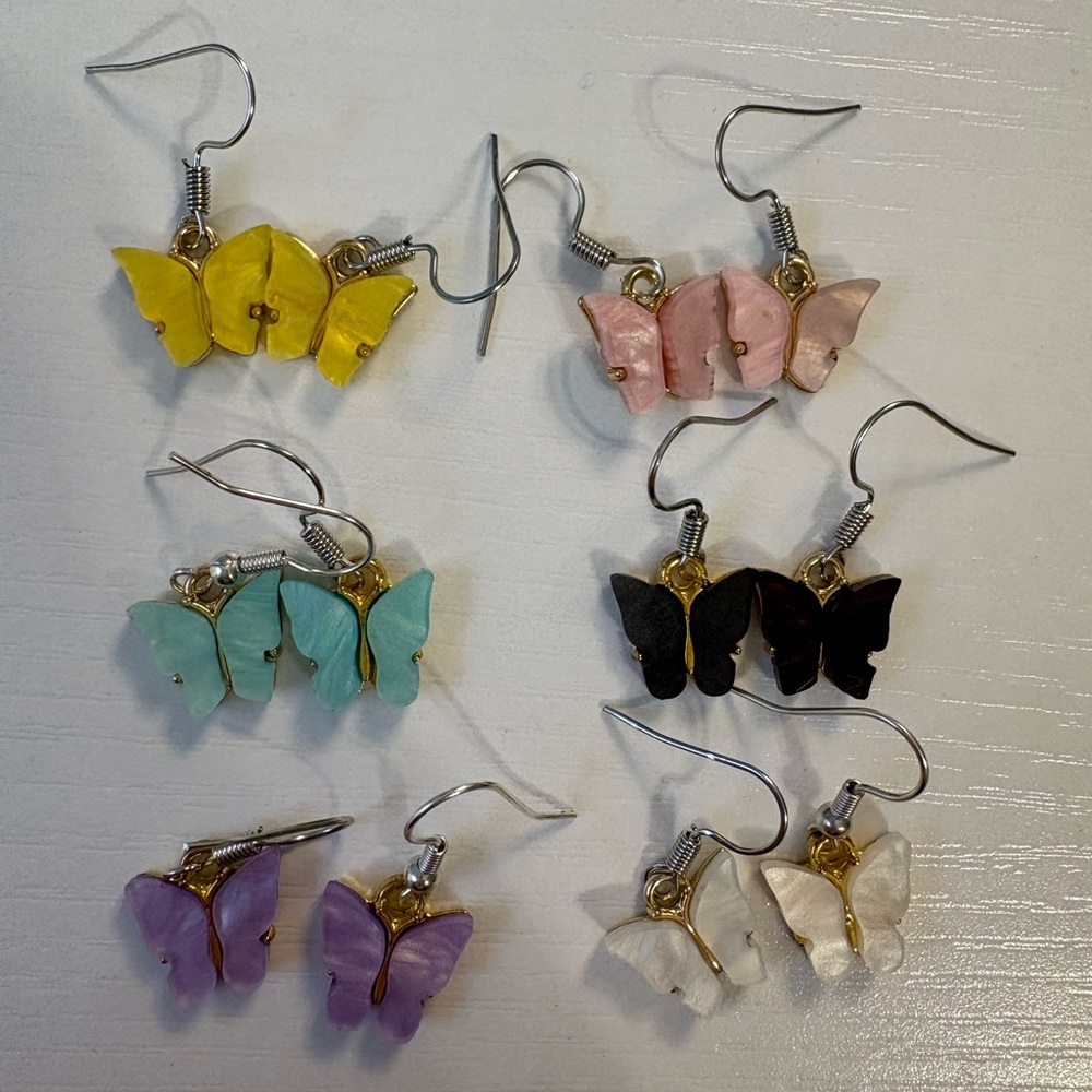 Butterfly Charm Earrings Set - Multicolor